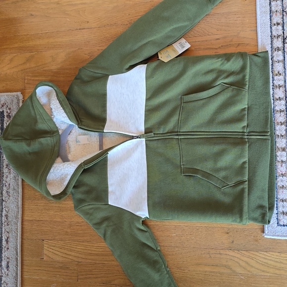 THEREABOUTS BOYS GREEN AND WHITE HOODED COAT JACKET FAUX FUR SIZE MEDIUM 10/12 - Picture 1 of 9